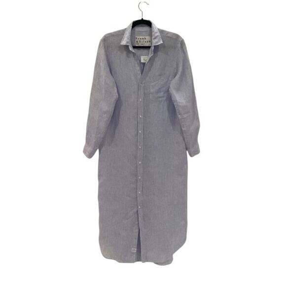 Frank & Eileen Rory Maxi Shirtdress Italian Lived In Linen Blue Striped Size XS - Picture 6 of 15